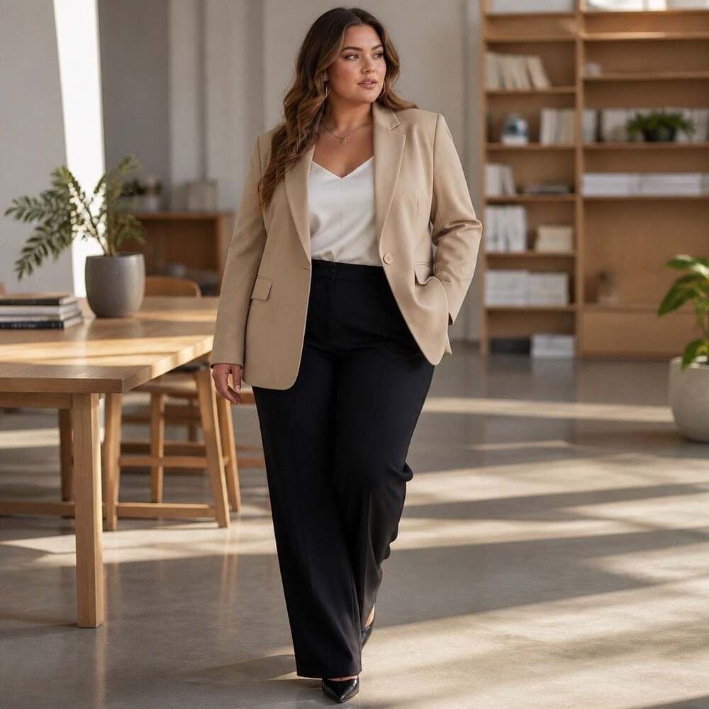 Cicy Bell Women's Casual Lapel One-Button Blazer Khaki Size XXL